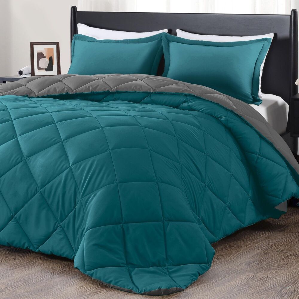 Downluxe King Size Comforter Set - Ocean and Grey King Comforter 3pc set w/Shams